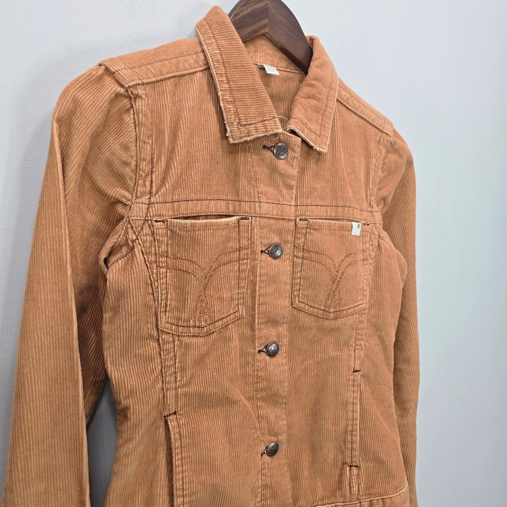 Vintage Y2K Hurley Corduroy Trucker Jacket S Brown Granola Boho Grunge Fall - Picture 2 of 11